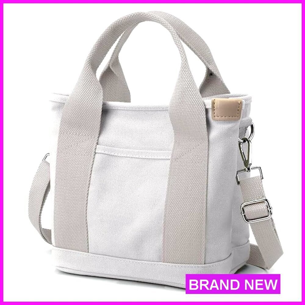 Canvas Tote Bag with Zipper, Pockets, Adjustable Strap, 2 Sizes